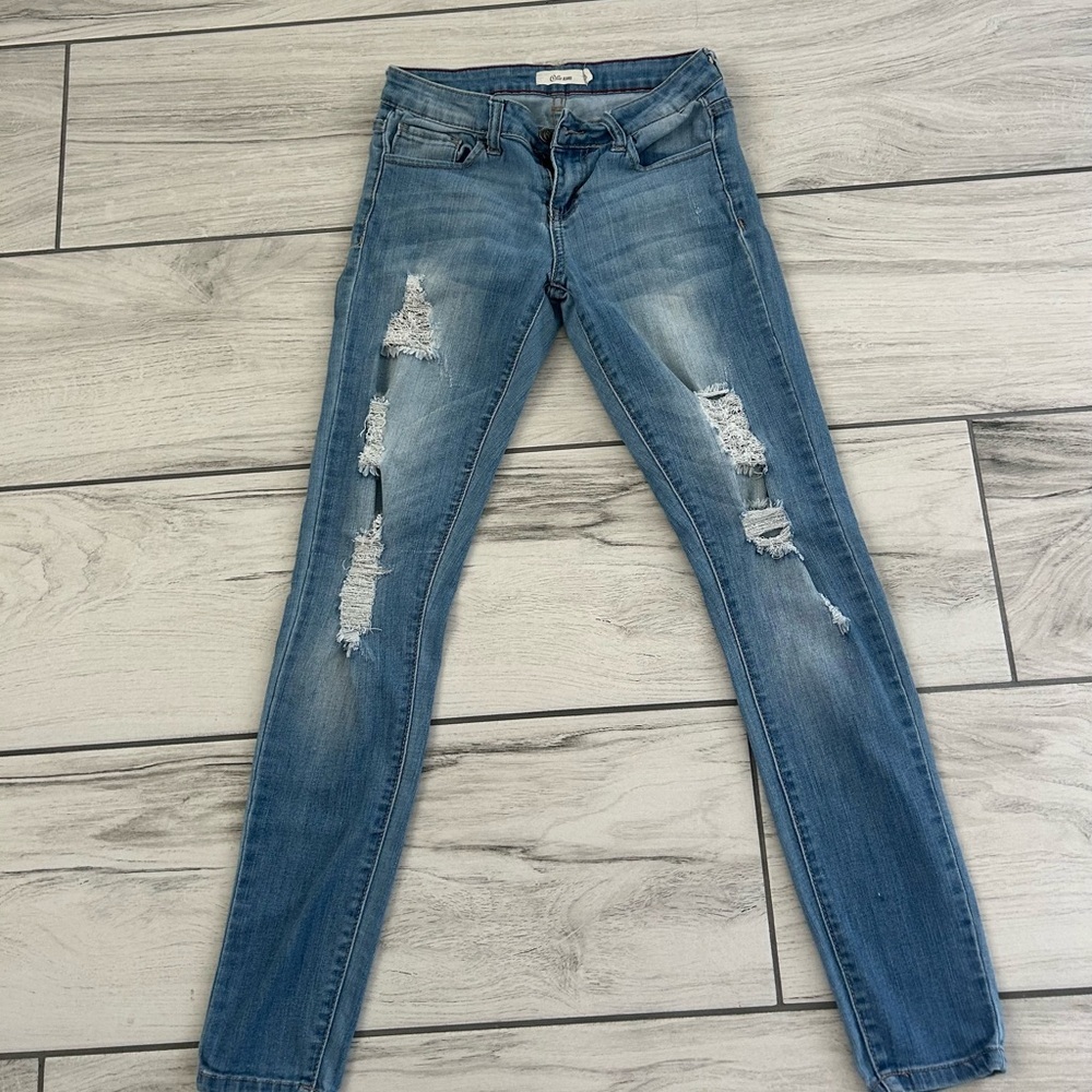 Cello Medium Blue Ripped Skinny Jeans